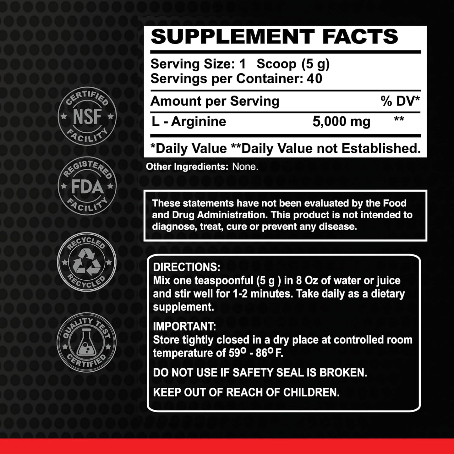 ALFA Sports Maximum L-Arginine Powder 5000mg – Nitric Oxide Booster for Muscle Pump, Energy & Circulation – Pure Amino Acid Supplement – Unflavored 200g Jar