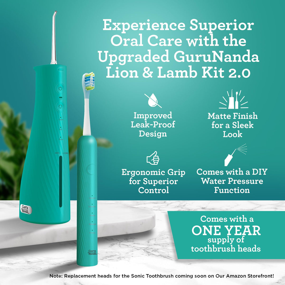 GuruNanda Electric Toothbrush & Water Flosser, 4 Toothbrush Heads, 4 Tips
