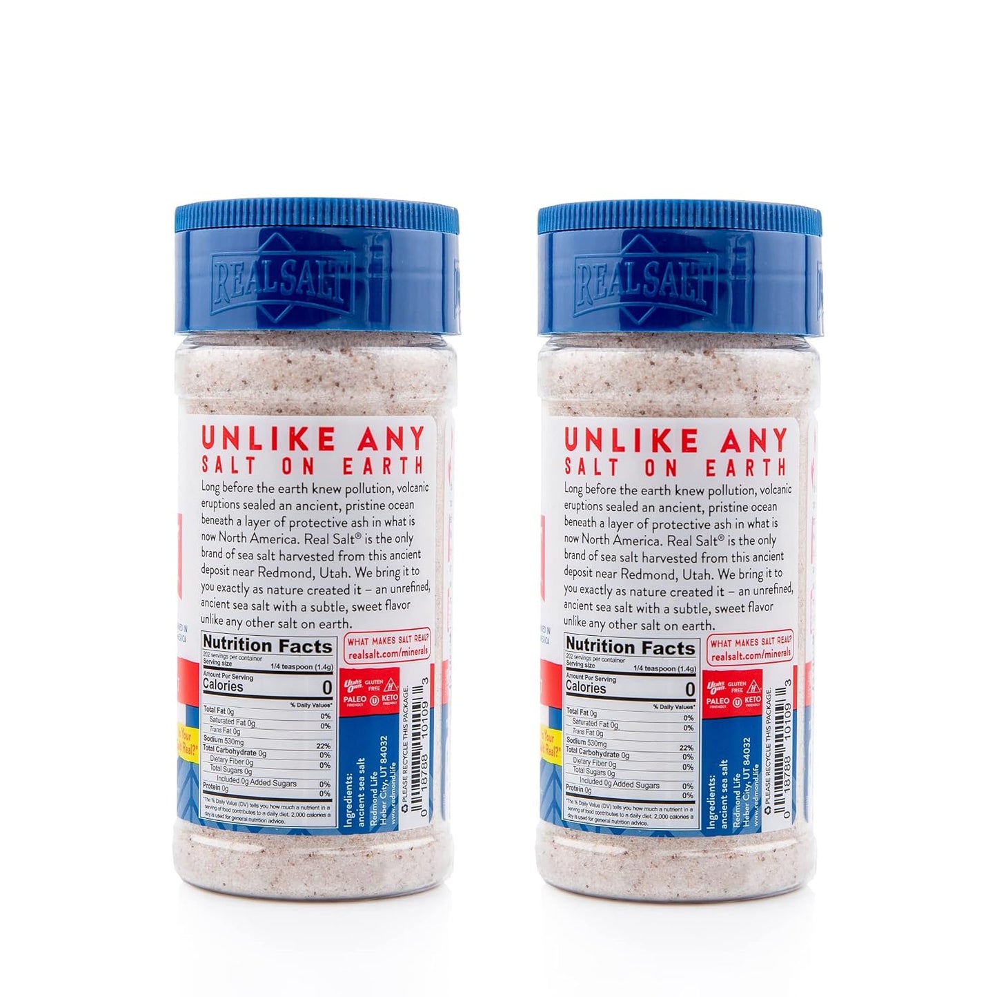 Redmond Real Sea Salt - Natural Unrefined Gluten Free Fine, 10 Ounce Shaker (2 Pack)