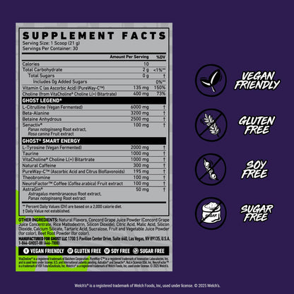 GHOST Legend Pre Workout Powder, Sonic Cherry Limeade - 30 Servings – Pre-Workout for Men & Women with Choline, L-Citrulline, & Beta Alanine for Energy & Focus