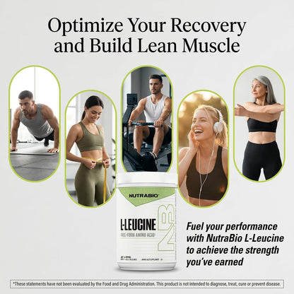 NutraBio 100% Pure L-Leucine - Muscle Recovery and Support - Naturally Fermented Free Form Amino Acid - Vegan, Non-GMO, Gluten Free - (500 Grams)