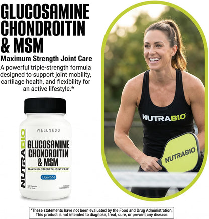 NutraBio Glucosamine Chondroitin & OptiMSM Supplement, Joint Support Formula - 120 Capsules (120 Count)