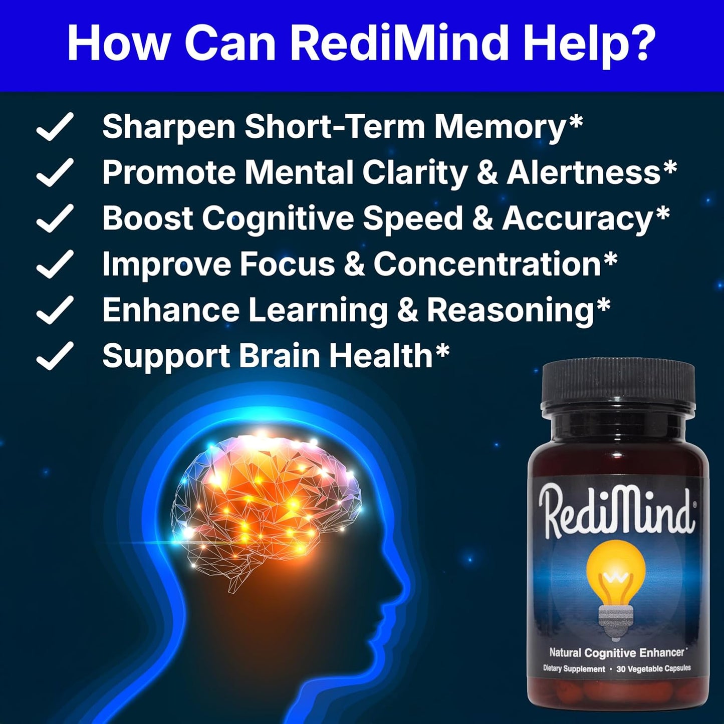 Natural Cognitive Support and Brain Supplement, Vegan, Gluten-Free | Sharpens Memory, Focus, Concentration, and Recall While Promoting Mental Clarity and Cognitive Function, 30-Day Supply