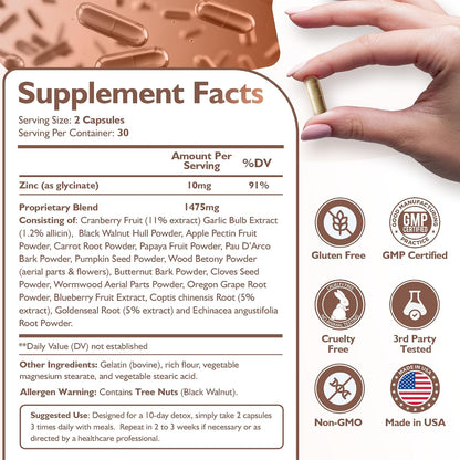 Happee ParaComplex Intestinal Guard for Humans - para Purge Herbal Cleanse for Gut Health & Digestive Balance - with Wormwood, Black Walnut, Garlic & More - 60 Capsules