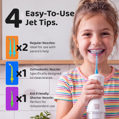 GuruNanda Kids Water Flosser Cordless, Braces-Friendly, Ages 6+, White, 1ct