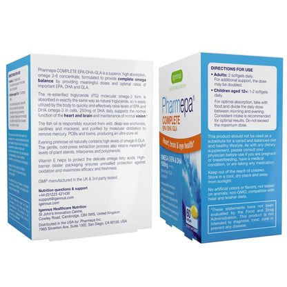 Igennus Pharmepa rtg Omega 3 EPA DHA Fatty Acids 1000mg, IFOS Certified, High Potency Wild Fish Oil with GLA Evening Primrose Oil, Lemon Flavor, 60 Softgels