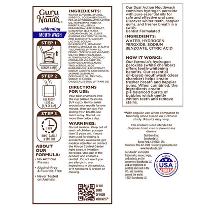 GuruNanda Teeth Whitening Dual Barrel Oxyburst Mouthwash - Alcohol & Fluoride Free, Hydrogen Peroxide to Promote Whiter Teeth - Wild Mint - 20 Fl Oz