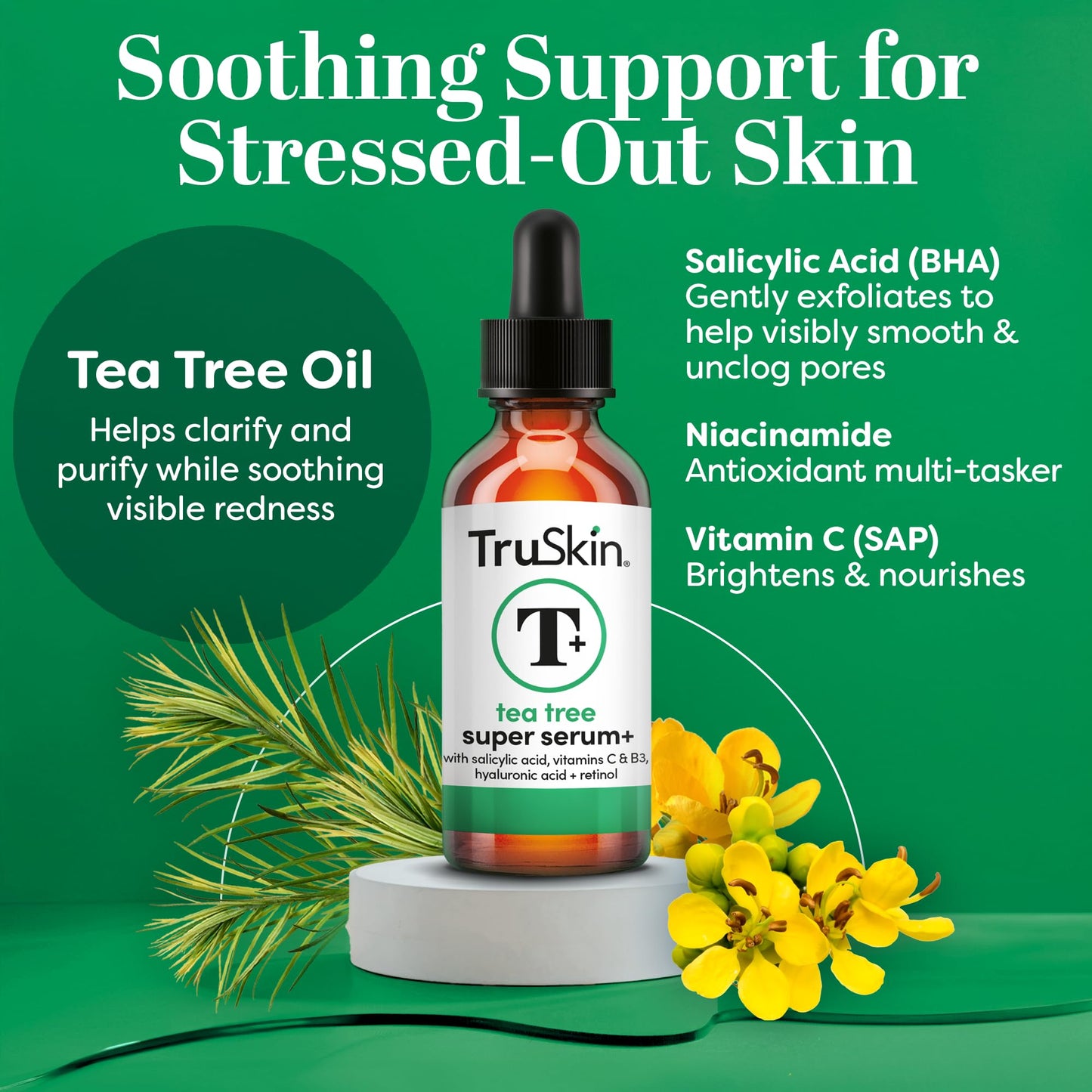 TruSkin Tea Tree Acne Serum with Salicylic Acid & Retinol, 1 fl oz | Helps to clarify acne-prone skin, refine the look of pores & complexion with Tea Tree, Niacinamide, and Vitamin C