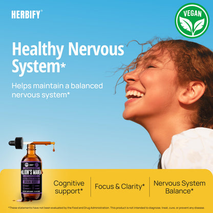 HERBIFY Lions Mane Supplement - Daily Mushroom Supplement for Memory, Focus & Clarity - Brain Booster - Lions Mane Tincture for Immune Support - 4 Fl oz