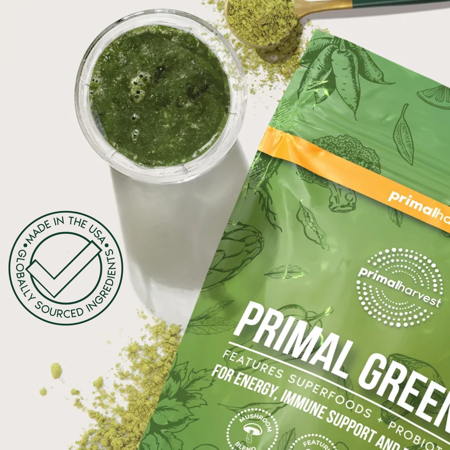 Primal Harvest Greens - Daily Supplement Powder, Gluten, Dairy & Soy Free
