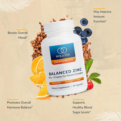 EquiLife Balanced Zinc Supplement, with Copper, 15mg, 60 Capsules | Daily Immune Support | Tissue Growth & Repair | Supports Nutrient Absorption & Hormone Balance | Allergen Free