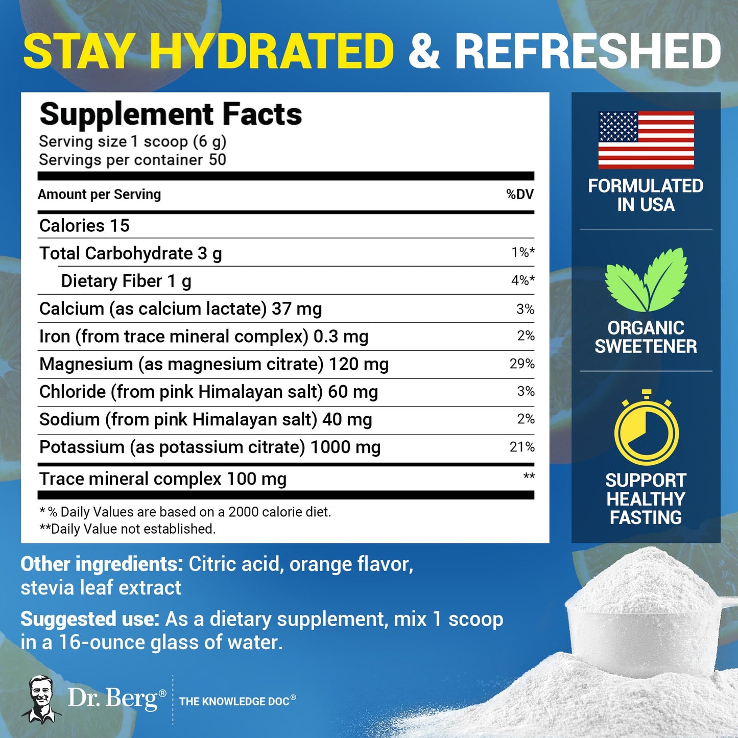 Dr. Berg Zero Sugar Hydration Keto Electrolyte Powder - Enhanced w/ 1000 mg of Potassium & Real Pink Himalayan Salt (NOT Table Salt) - Raspberry & Lemon Flavor Hydration Drink Supplement, 100 Servings