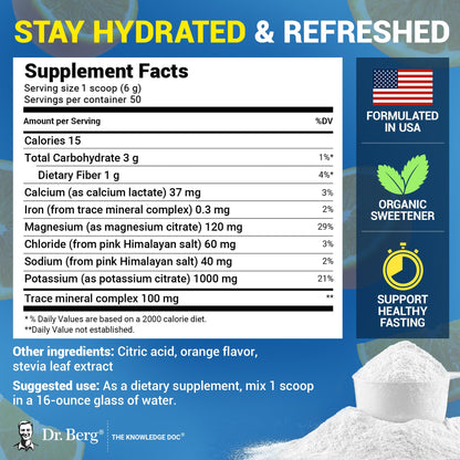 Dr. Berg Zero Sugar Hydration Keto Electrolyte Powder - Enhanced w/ 1000 mg of Potassium & Real Pink Himalayan Salt (NOT Table Salt) - Raspberry & Lemon Flavor Hydration Drink Supplement, 100 Servings