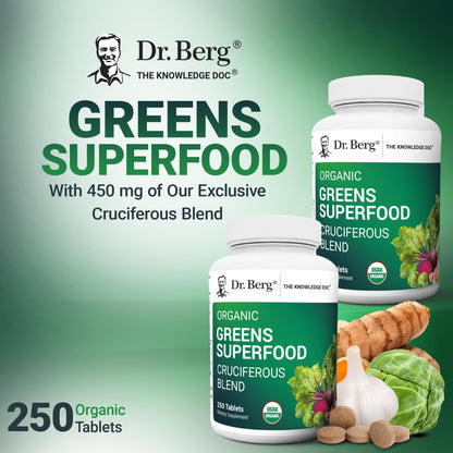 Dr. Berg's Greens Superfood Cruciferous Vegetable Tablets - Vegetable Supplements for Adults w/ 11 Phytonutrient Super Greens - Energy, Immune System & Liver Veggie Tablets - 90 Tablet