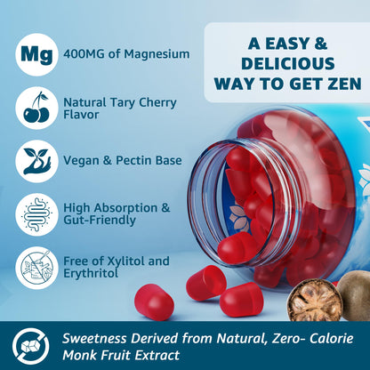 Magnesium Complex Gummies for Women Men 400mg, 8 Forms of Magnesium Glycinate, Citrate, Malate - Sugar Free Calm Magnesium Gummies Supplement with Magnesium Ashwagandha, D3, B12 for Relax,Vegan,120Cts