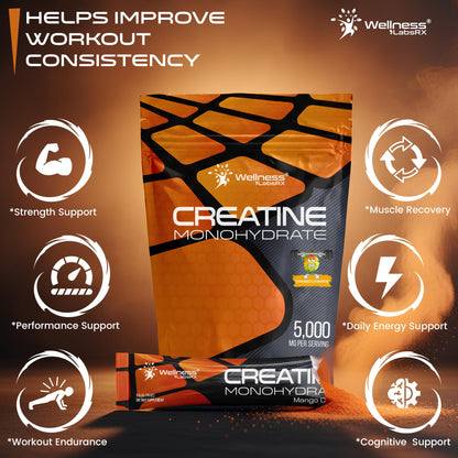 WELLNESS LABSRX Creatine Monohydrate Powder Sachets 300g – Fruit Punch Flavor Micronized Creatine Powder Supplement, Creatine for Women and Men, Supports Strength, Energy, Performance - 60 Servings