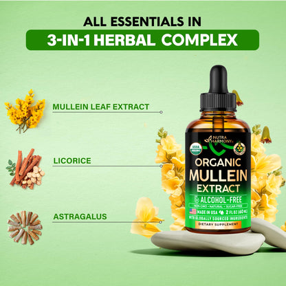 Mullein Drops for Lungs - USDA Organic Liquid - Mullein Leaf Extract Supplement - for Women & Men - Lung & Bronchial Cleanse for Smokers - Respiratory Health Support - As Tincture, Tea, Pills - 4 oz