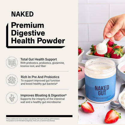 NAKED Gut - Daily Gut Health Supplement - Natural Gut Health Powder for Gut Cleanse, Digestive Support, GMO-Free, Soy-Free, Gluten-Free, Vegan and Hypoallergenic, 40 Servings