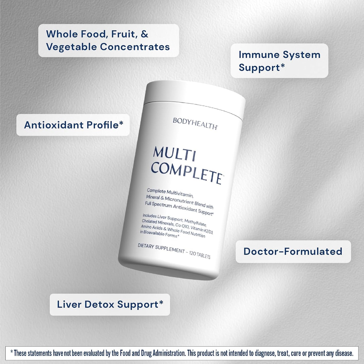 BodyHealth Multi Complete (120 Ct) Daily Multivitamin for Men and Women with Whole Foods, Minerals, Antioxidants, Organic Green Food Concentrates, and Liver Detox Extracts, Non GMO