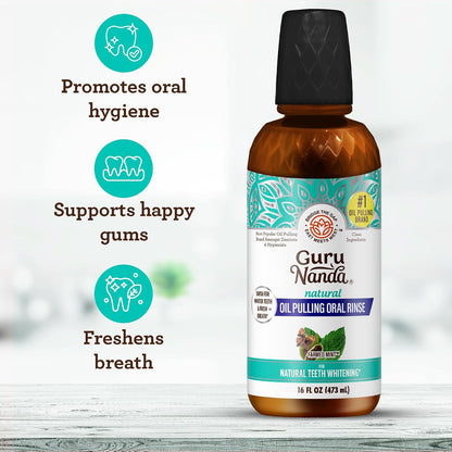 GuruNanda Coconut Oil Pulling Mouthwash with Vitamins, Farmed Mint, 16 oz