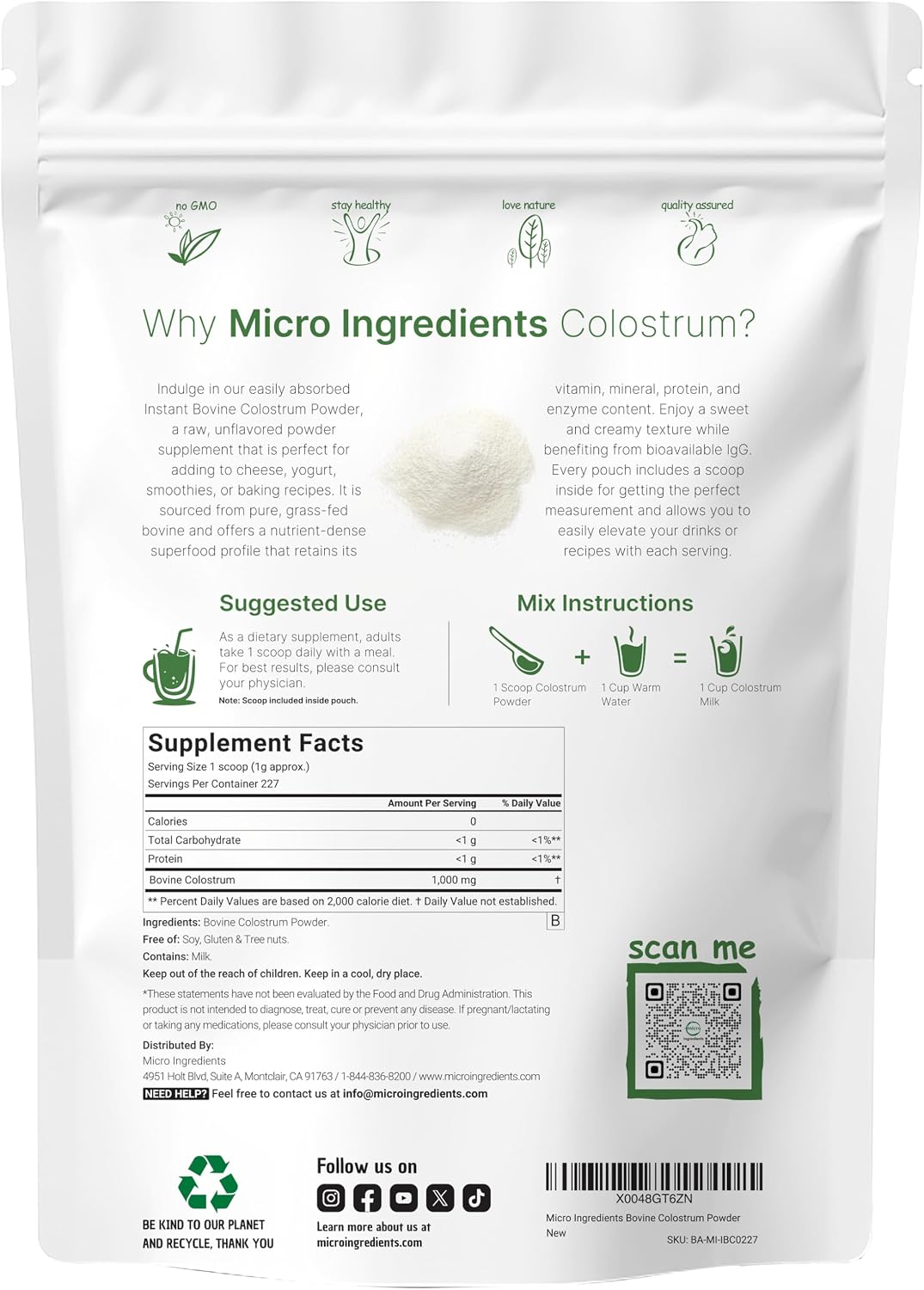 Micro Ingredients Multi Collagen Protein Powder 2 Pounds & Instant Colostrum Powder Bundle 2 Pack | Grass-Fed Collagen Peptides | Premium Bovine Mother’s First Milk