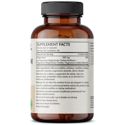 Futurebiotics Magnesium Glycinate 200 MG per Serving Chelated for High Absorption, Gentle On Stomach, Non-GMO, 60 Vegetarian Capsules
