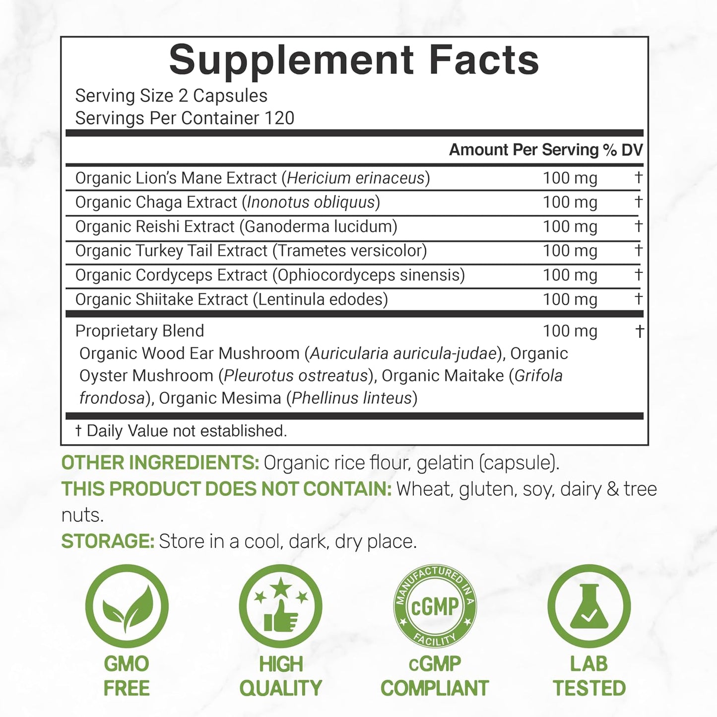 Organic 10-in-1 Mushroom Supplement, 240 Capsules – Lions Mane, Turkey Tail, Reishi, Cordyceps & More Mushroom Complex – Immune, Energy & Nootropic Brain Support – Non-GMO