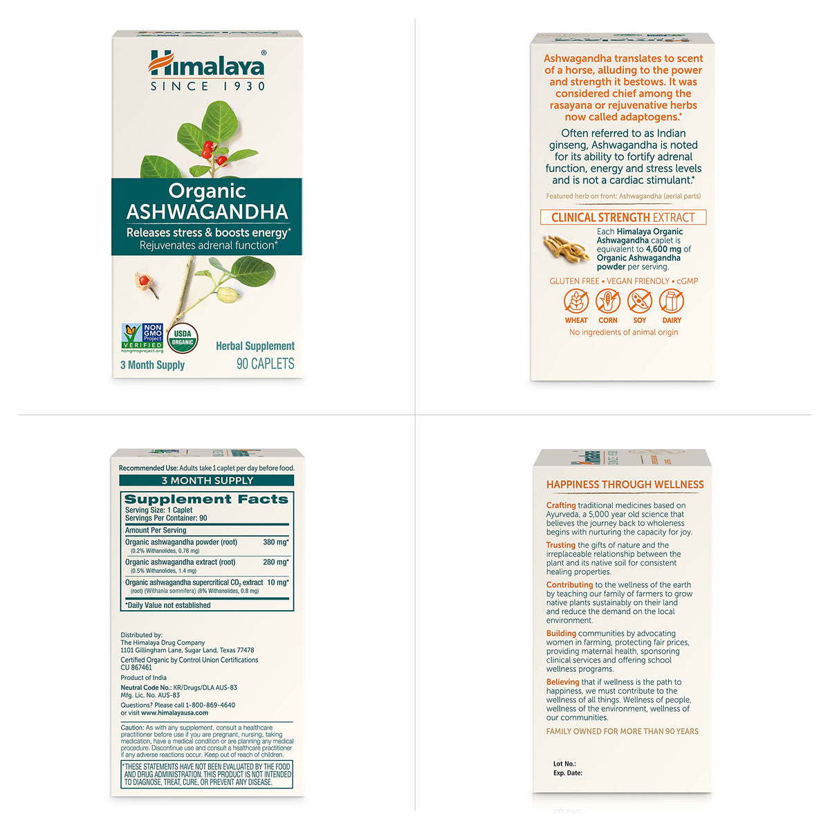 Himalaya USDA Organic Ashwagandha Root, 670 mg, 60 Day Supply, 60 Caplets