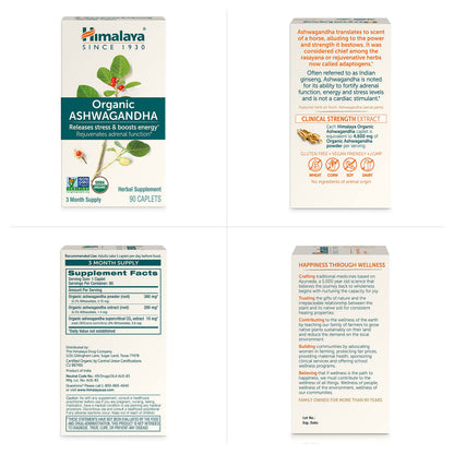 Himalaya USDA Organic Ashwagandha Root, 670 mg, 60 Day Supply, 60 Caplets
