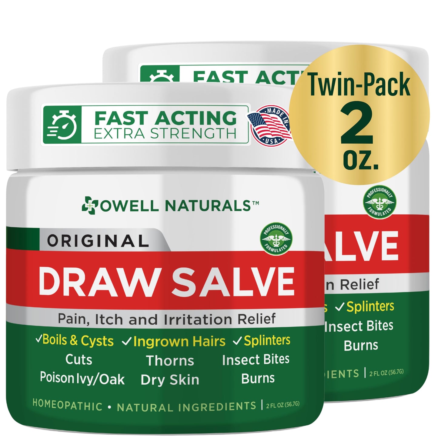 OWELL NATURALS Drawing Salve Ointment for Boil & Cyst Removal, Deep Ingrown Hair, Splinter Remover, Bug Spider Bites, Bee Sting, Mosquito Itching, Poison Ivy