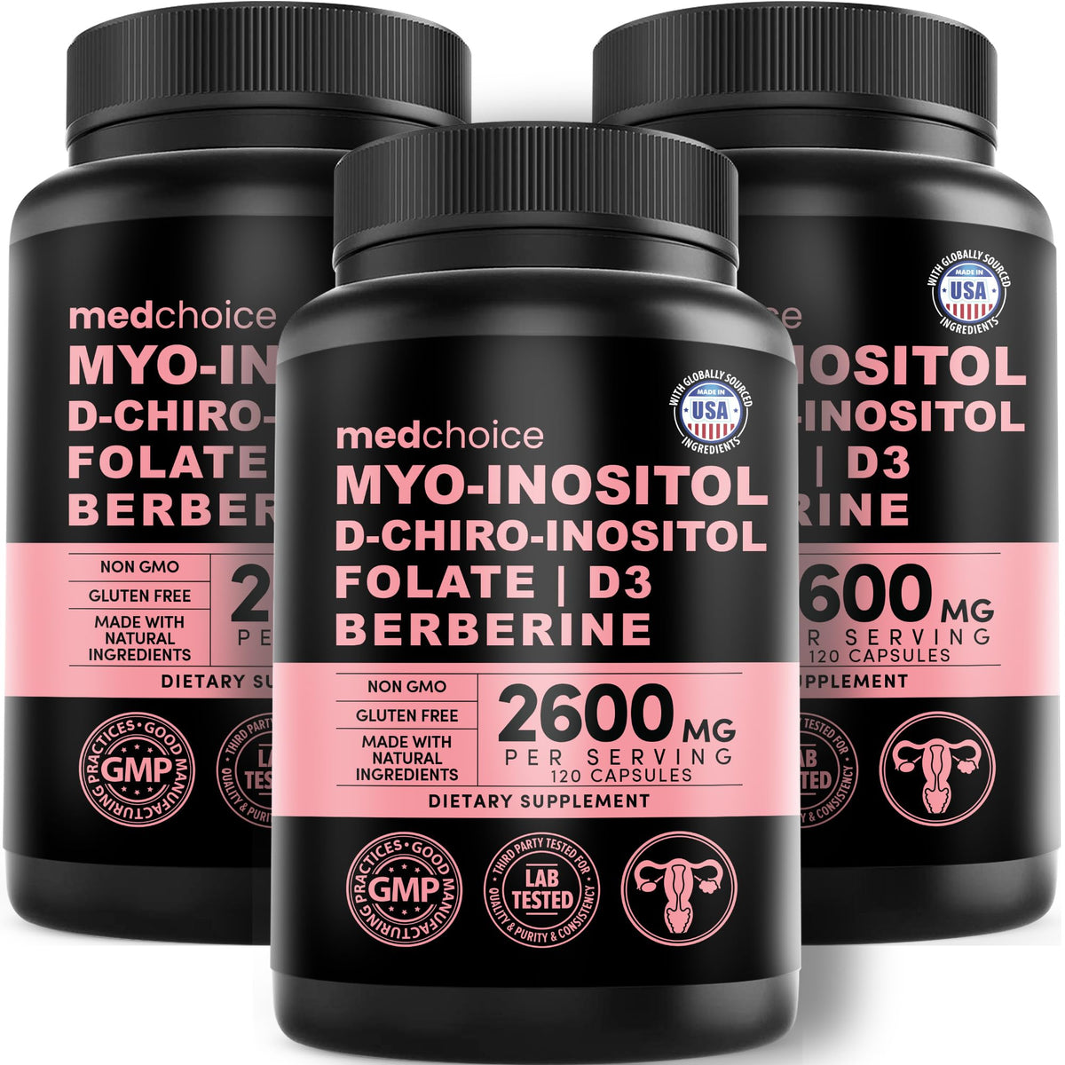 MEDCHOICE Myo-Inositol 40:1 Supplement with Folate, Vitamin D3, 120 ct