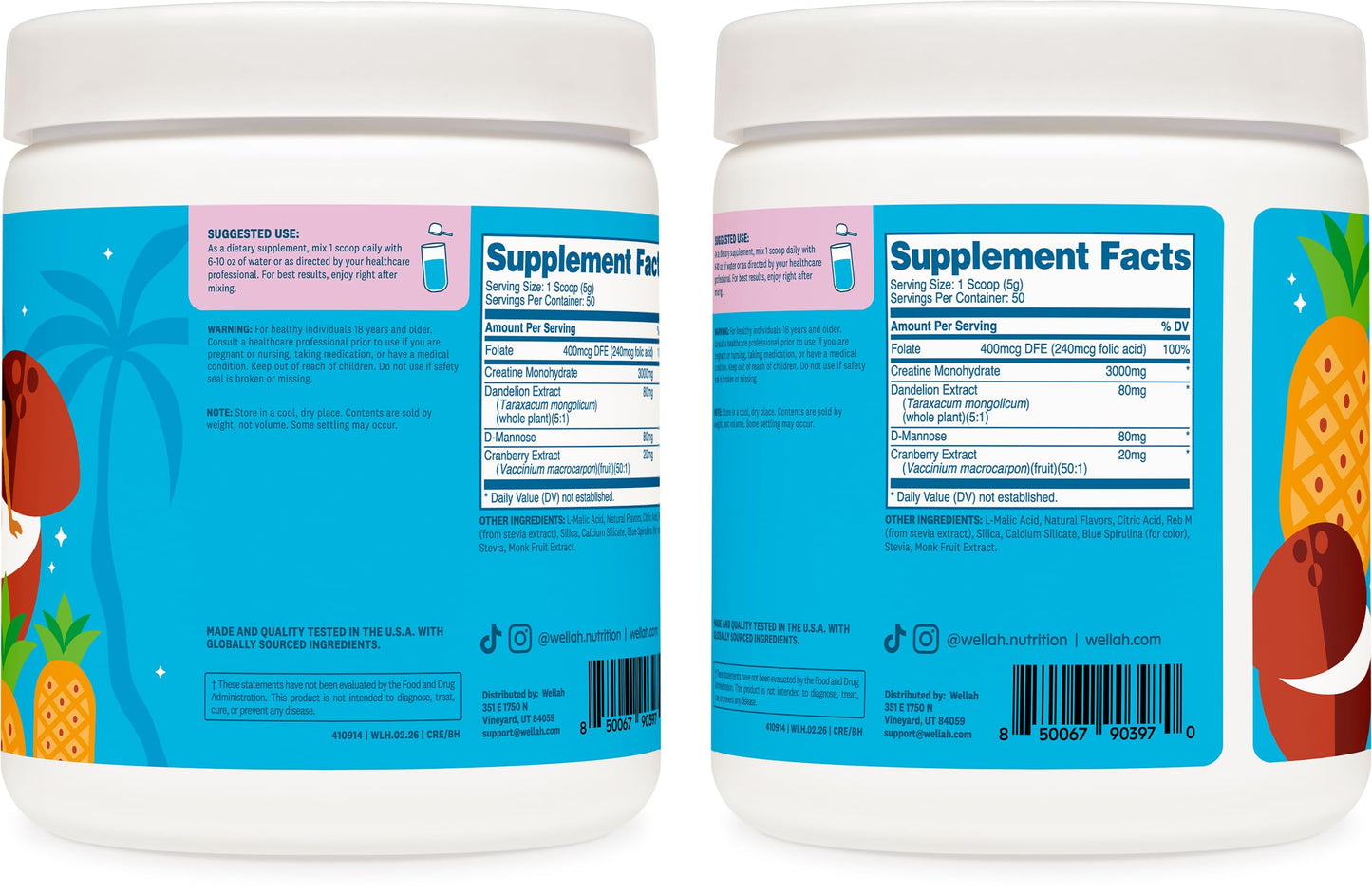 Wellah Creatine for Women - Creatine Monohydrate with Dandelion & Cranberry Extract (50 Servings, Strawberry Lemonade) | Creatine Monohydrate with Dandelion & Cranberry Extract