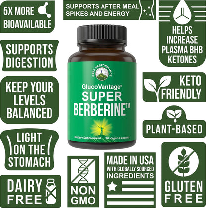Dihydroberberine Super Berberine Supplement - GlucoVantage® 200mg Now 5X More Effective Than Regular Berberine HCL Powder Capsules. Metabolism Support Keto Friendly Plus Vegan Extract Pills