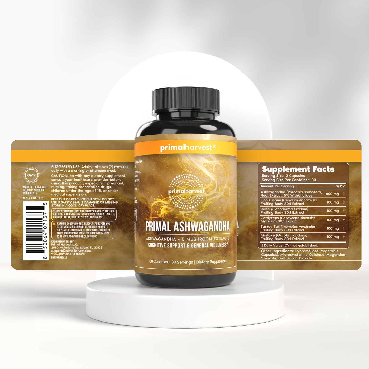 Primal Harvest Ashwagandha – Daily Vegan Supplement, Gluten & Dairy Free