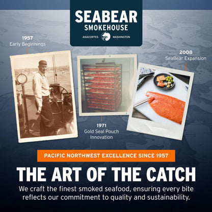 SeaBear Smoked Salmon Trio 18oz (3 x 6oz) Fillets Gift Box – Wild Alaska Sockeye, Wild Pink & Coho Fillets, Shelf Stable, Ready to Eat, 18 Ounce (3 x 6 Ounce) Filets