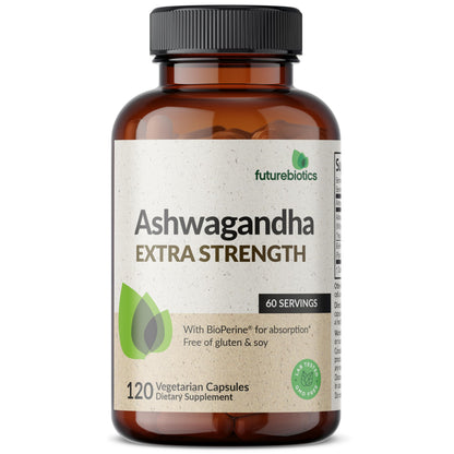Futurebiotics Ashwagandha Extra Strength Stress & Mood Support 100 Capsules | Vegetarian, Non-GMO, Gluten-FREE, Soy-FREE, BioPerine for High Absorption