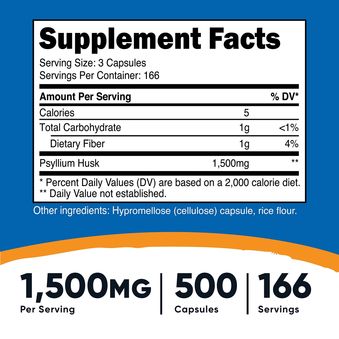Nutricost Psyllium Husk 1500mg Per Serving, 500 Capsules - Non-GMO & Gluten Free