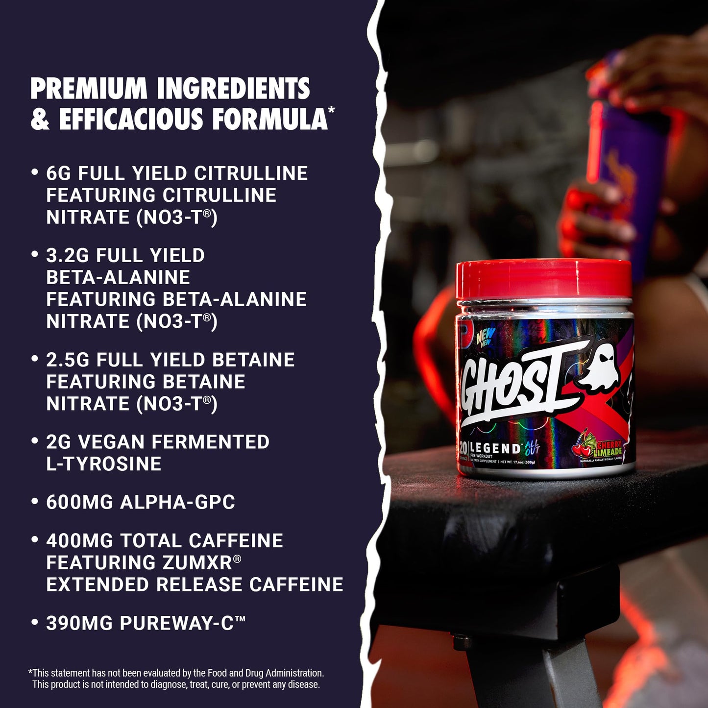 GHOST Legend All Out Pre-Workout Powder, Strawbango - 20 Servings - Preworkout Drink Mix Supplement for Men & Women - Energy & Pumps - Caffeine, Beta Alanine, Betaine, NO3-T- Sugar Free