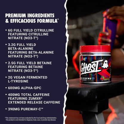 GHOST Legend All Out Pre-Workout Powder, Strawbango - 20 Servings - Preworkout Drink Mix Supplement for Men & Women - Energy & Pumps - Caffeine, Beta Alanine, Betaine, NO3-T- Sugar Free