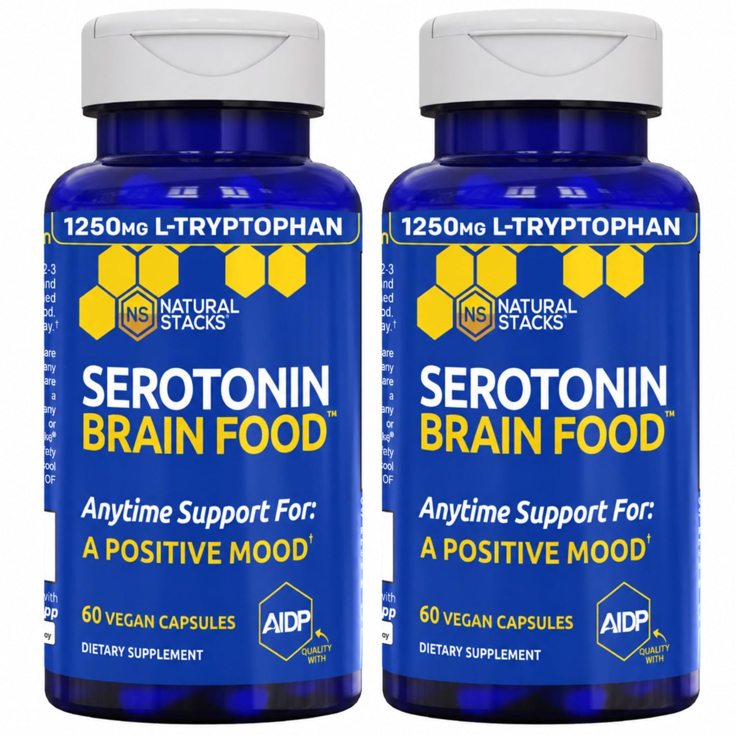 Serotonin Brain Food, Mood Support w/ Tryptophan & Rhodiola Rosea, 60 Count | 1250mg L-Tryptophan Stress Relief Supplement w/ Magnesium Glycinate & Zinc - Neurotransmitter Support - Natural Stacks