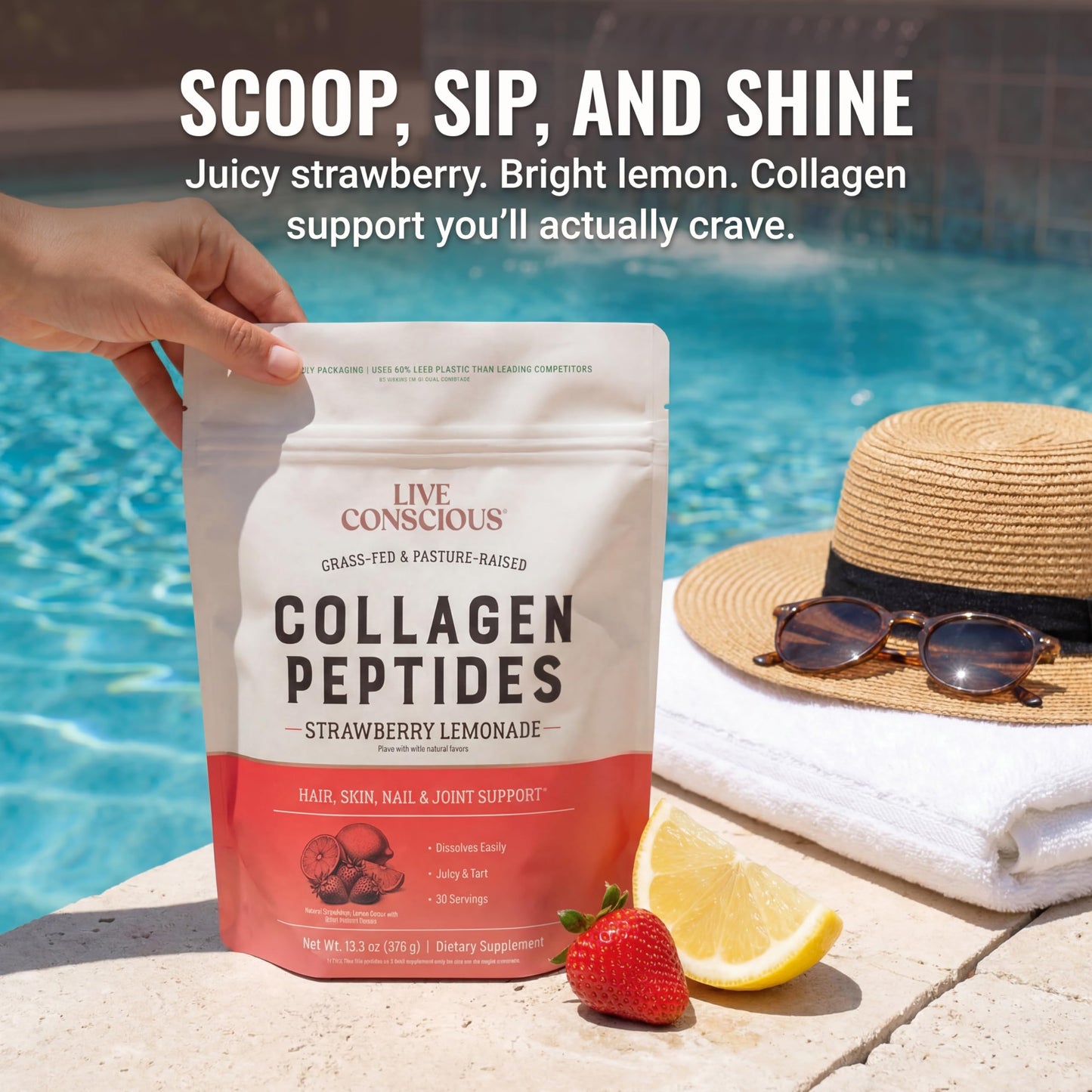 Live Conscious Collagen Peptides Powder - Naturally-Sourced Hydrolyzed Collagen Powder - Hair, Skin, Nail, and Joint Support - Type I & III Grass-Fed Collagen Supplements for Women and Men - 16oz
