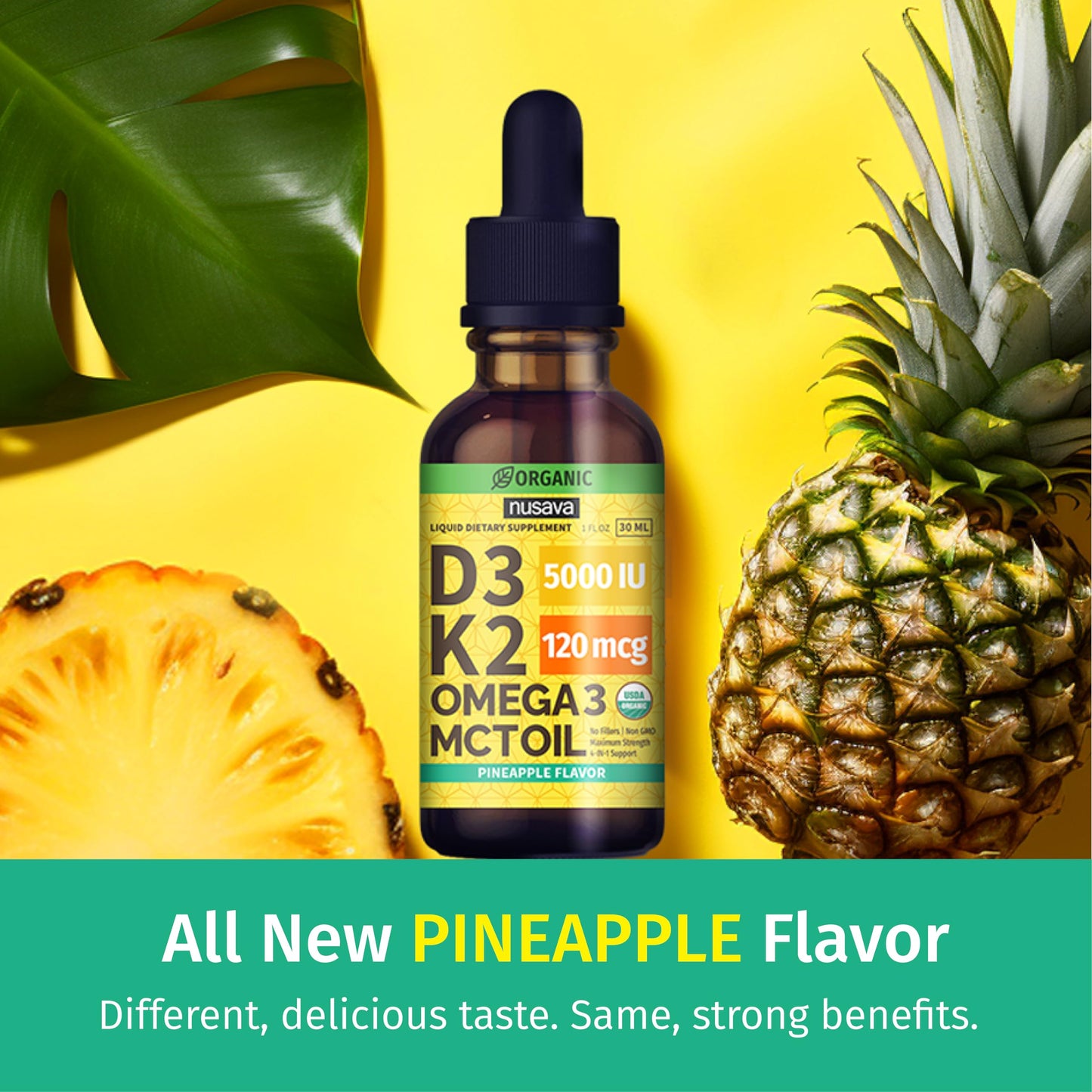 (2 Pack) Organic Vitamin D3 K2 Drops with MCT Oil & Omega 3 - Liquid Vitamin D3 5000 IU - K2 D3 Vitamin Supplement - Vitamin D Drops for Women & Men - No Fillers, Non-GMO, GMP, Unflavored (2 Fl Oz)