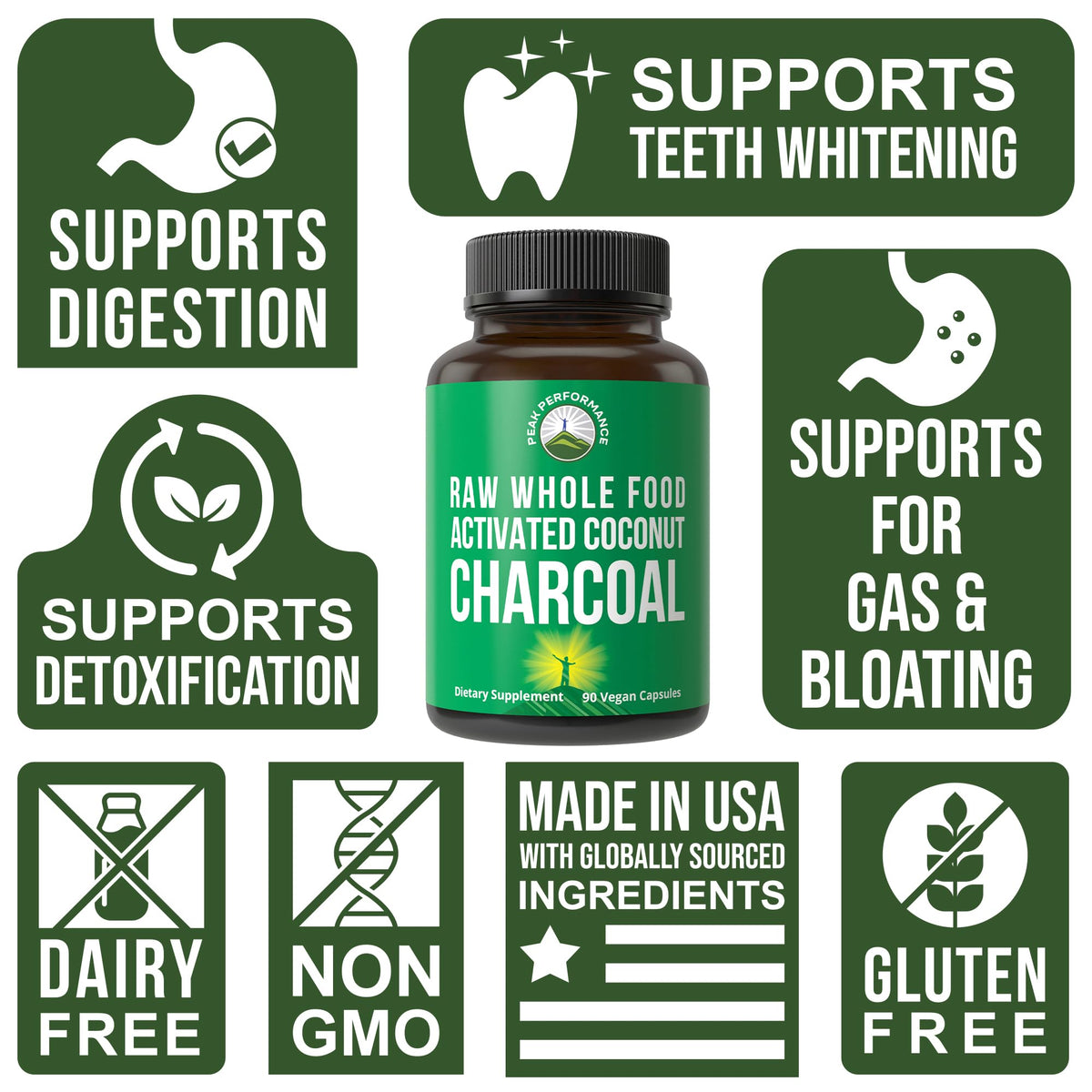 Peak Performance Activated Charcoal Vegan Capsules from Wild Harvested Coconut