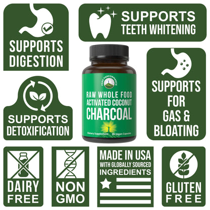 Peak Performance Activated Charcoal Vegan Capsules from Wild Harvested Coconut