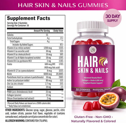 Grab The Gold Hair Skin & Nails Gummies Biotin Collagen Passion Fruit