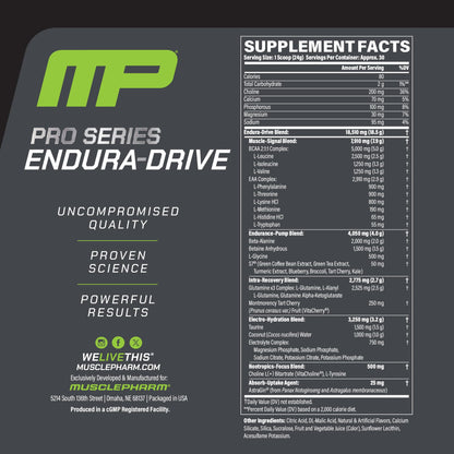 MusclePharm Pro Series ENDURA-DRIVE Pro-Grade Amino Acids Complex with Nootropics | Stim Free Intra Workout & Pre Workout Powder for Endurance & Recovery | Strawberry Watermelon, 1.6 lbs, 30 Servings