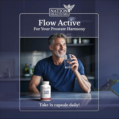 Flow Active | Prostate Health Supplements for Men | Advanced Prostate & Bladder Support, Saw Palmetto, Selenium & Pygeum. 30 Days Supply. 30 Capsules