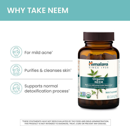 Himalaya USDA Organic Neem Herbal Supplement, 600 mg, 60 Caplets