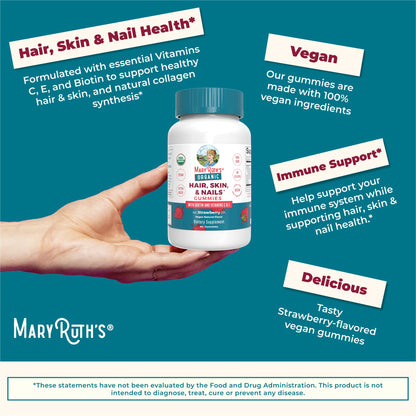 MaryRuth Organics Hair Skin and Nail | USDA Organic | Biotin Gummy with Vitamin C and E