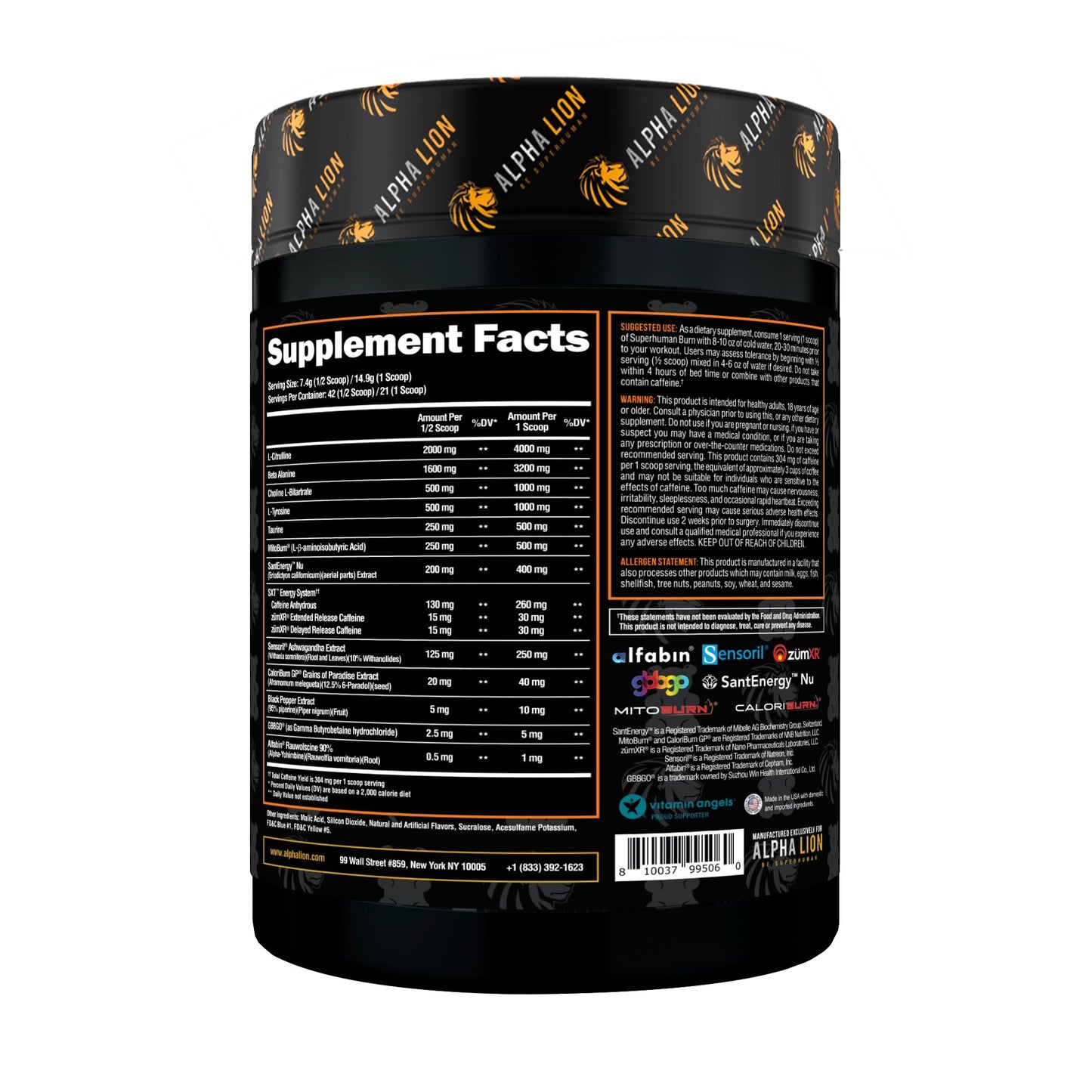 ALPHA LION Superhuman Burn – 2 in 1 Metabolism Booster Pre Workout and Thermogenic Fat Burner for Men – Appetite Suppressant and Weight Loss Supplement (21 Servings, Sweet Black Cherry Flavor)